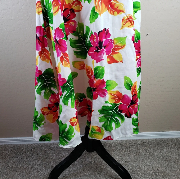 Two Palms Hawaii Rayon White W/Pink Hibiscus Watercolor Floral Midi Dress sz XL - Picture 4 of 12